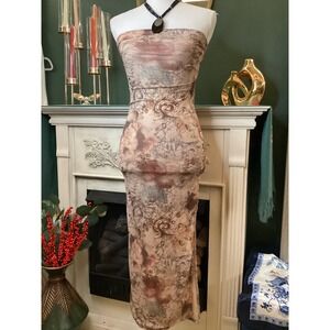 Almost Famous Tube Dress Juniors XS Mesh Overlay Bodycon Midi